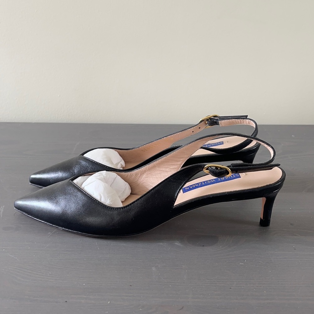 Stuart Weitzman black leather kitten heels. Size 6.5. Lightly worn.